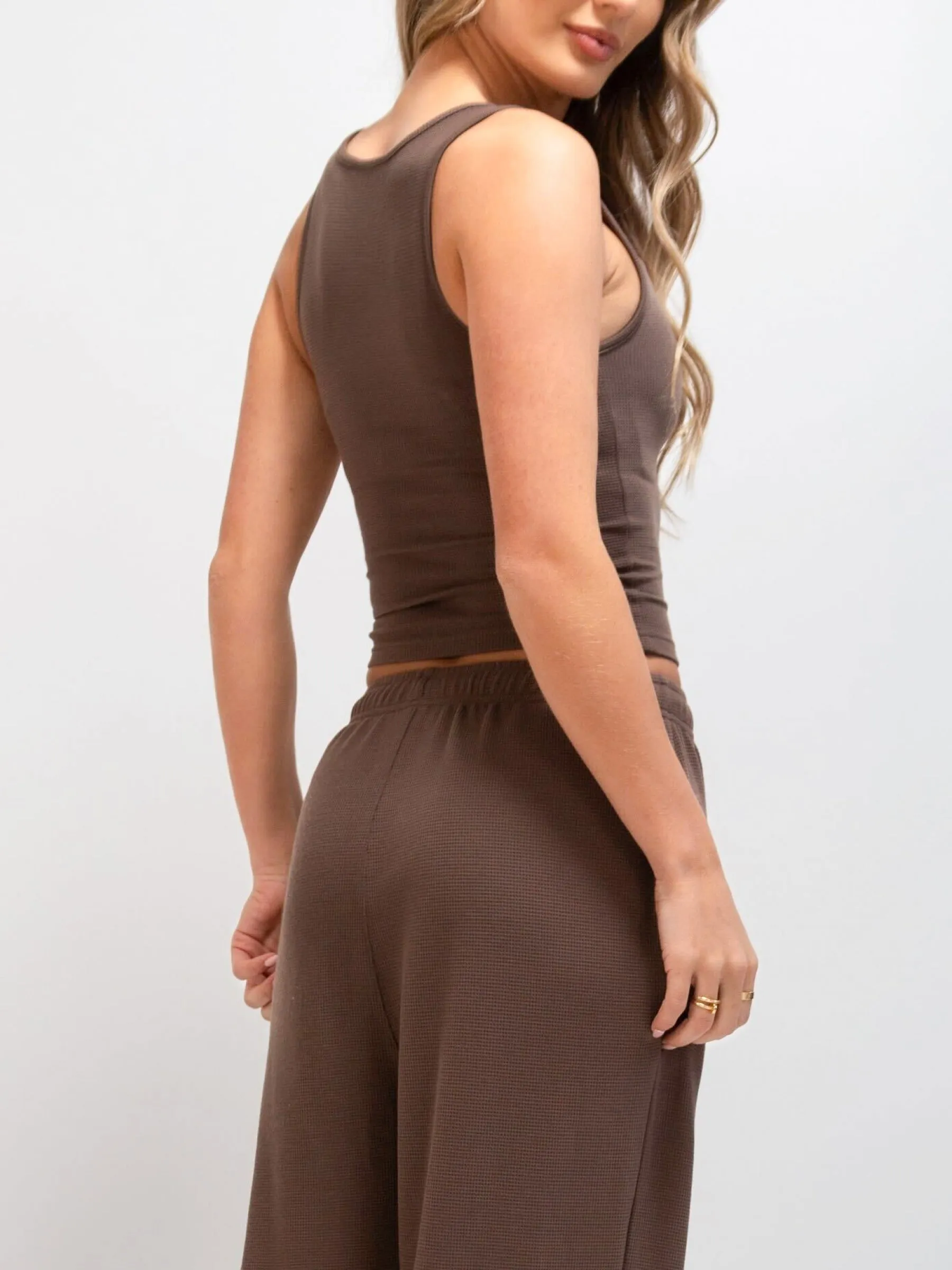 Soft Waffle Tank Top - Brown