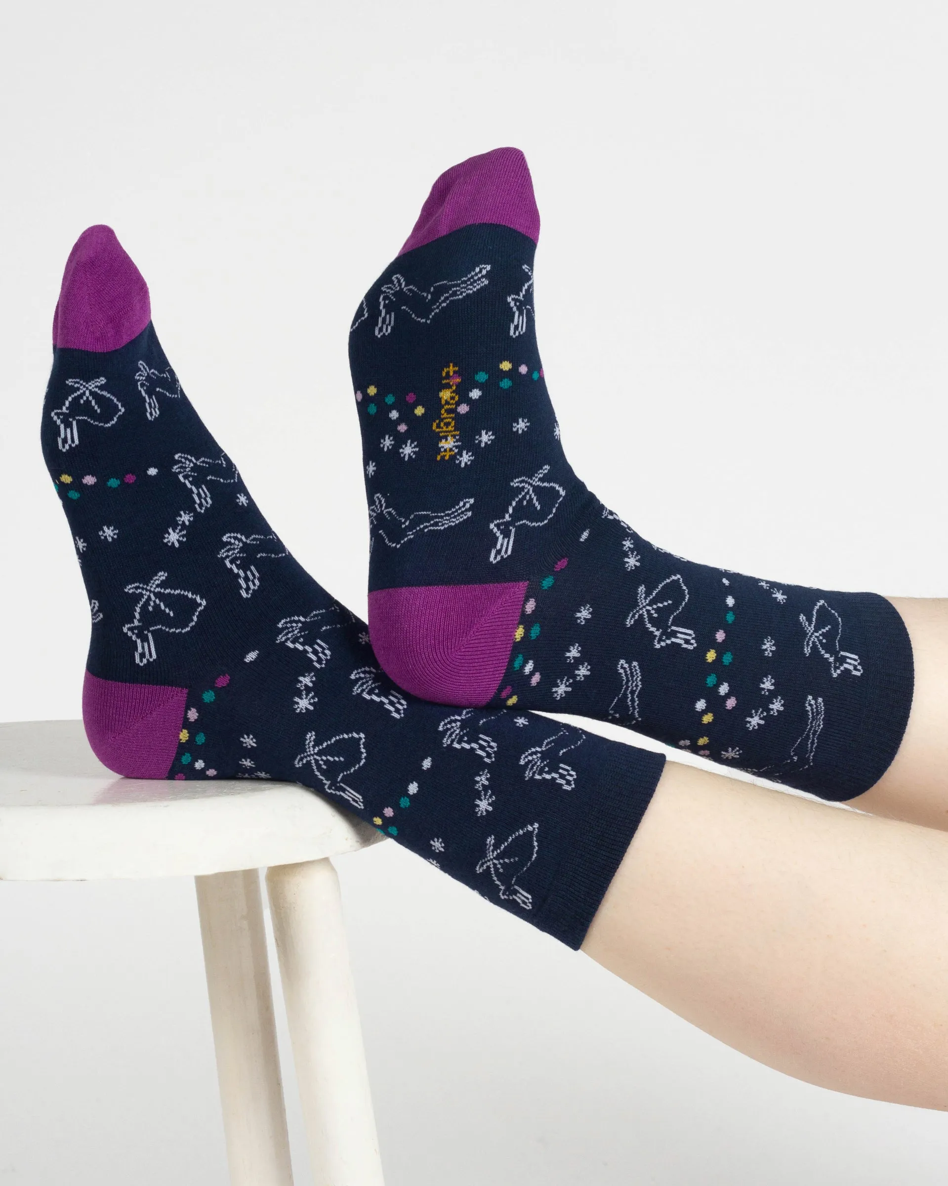 Starry Night Owl Bamboo Gift Box of 4 Socks - Blue Multi