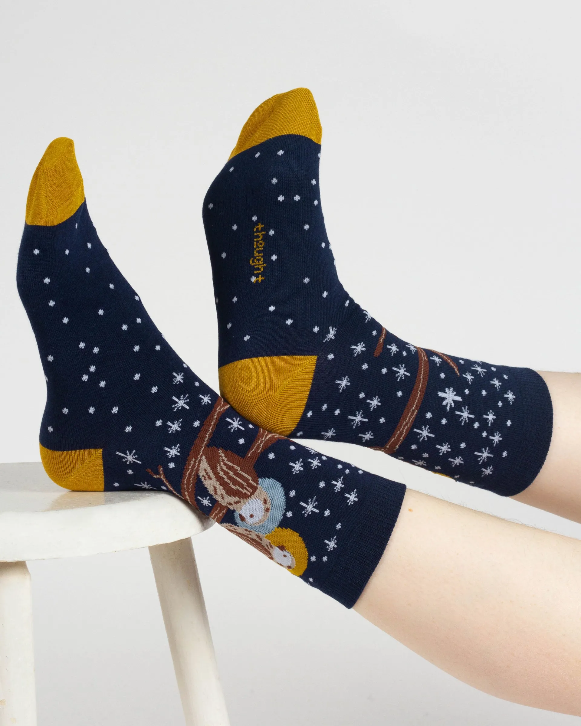 Starry Night Owl Bamboo Gift Box of 4 Socks - Blue Multi