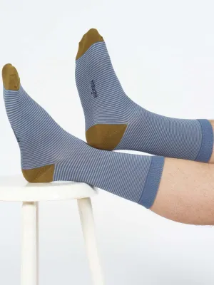 Thin Stripe Bamboo Crew Socks - Blue
