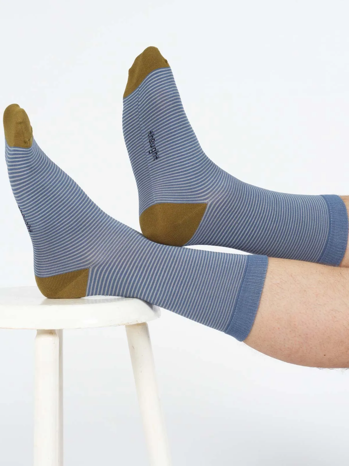 Thin Stripe Bamboo Crew Socks - Blue