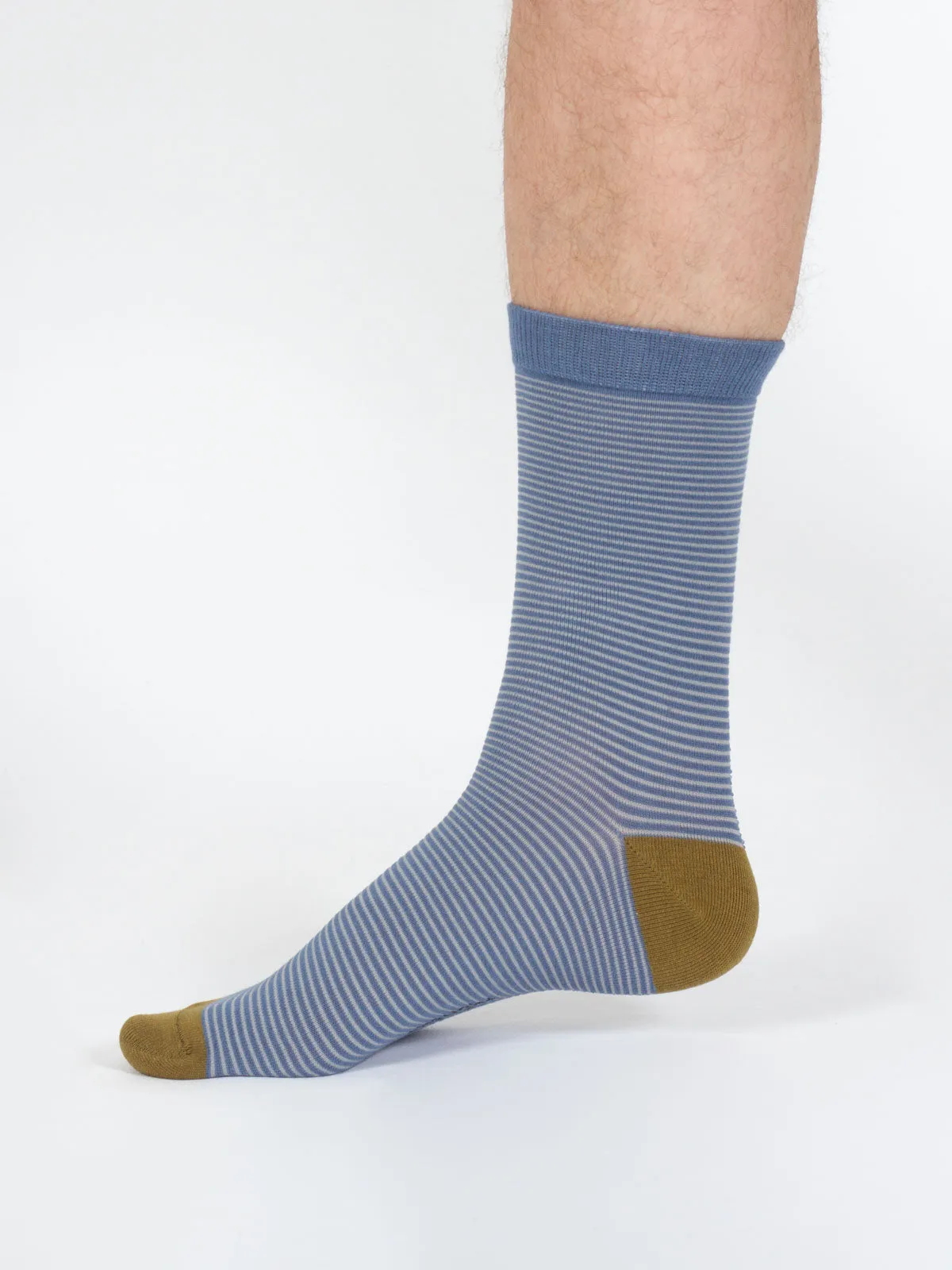 Thin Stripe Bamboo Crew Socks - Blue