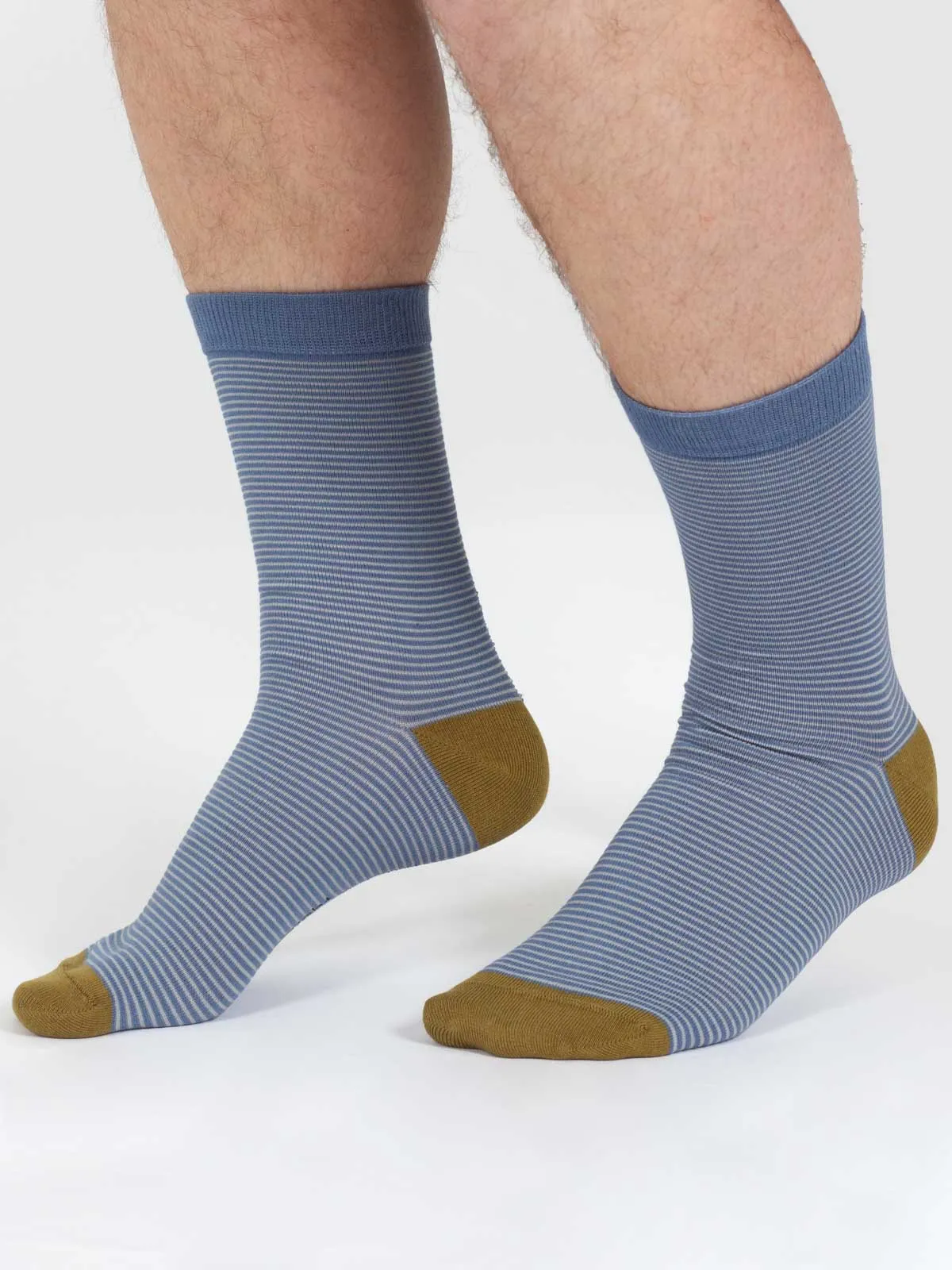 Thin Stripe Bamboo Crew Socks - Blue