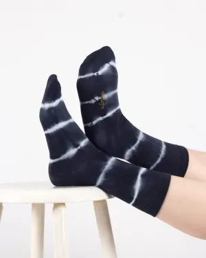 Tie Dye Organic Cotton Crew Socks - Navy Cream