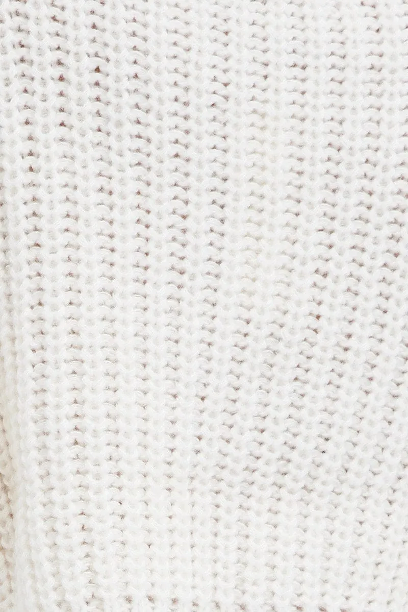White Knit Top Round Neck Long Sleeve Crop