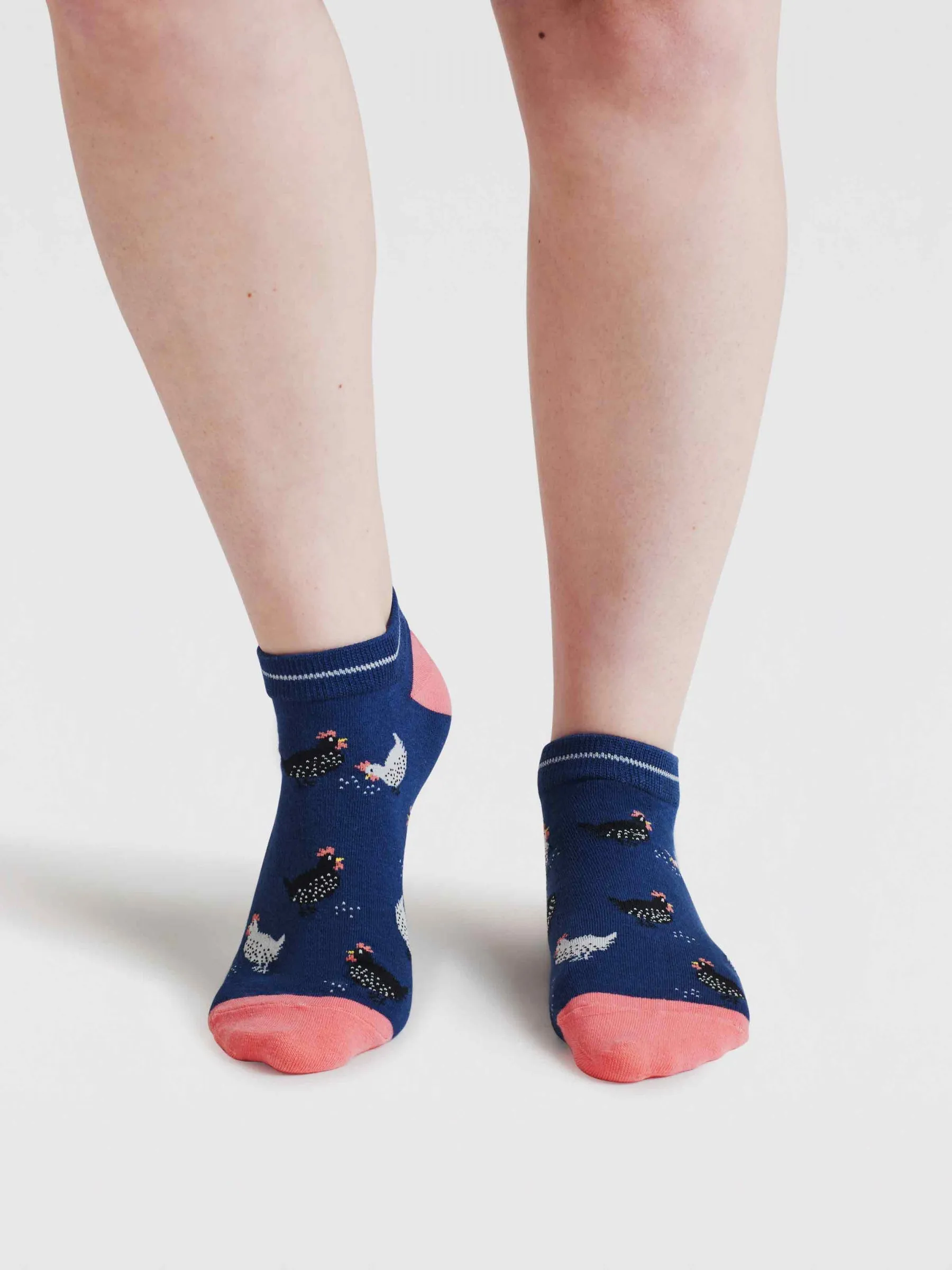 Womens Celia Chicken Bamboo Trainer Socks - Indigo Blue