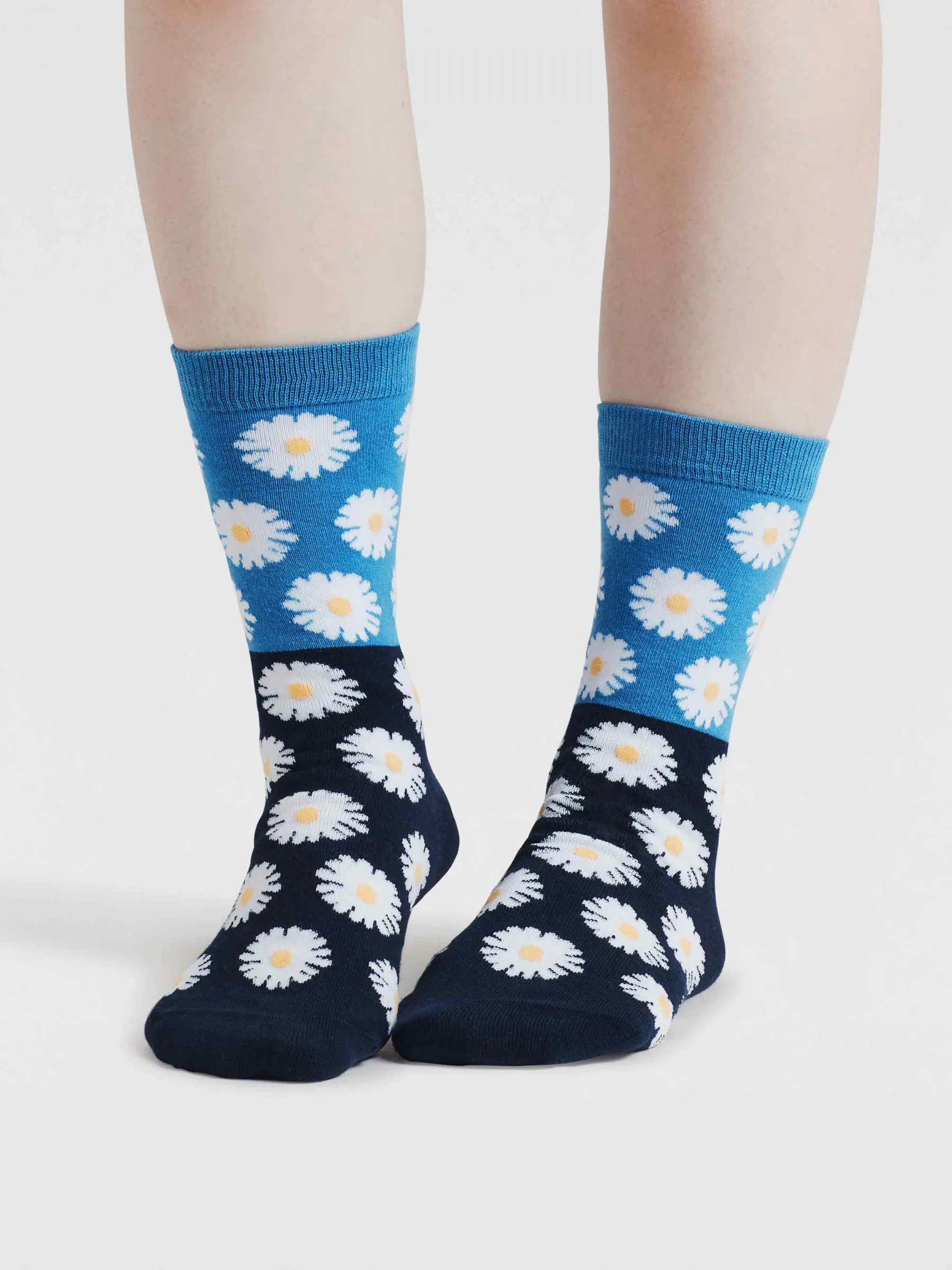 Womens Daisy Floral Organic Cotton Socks - Sea Blue