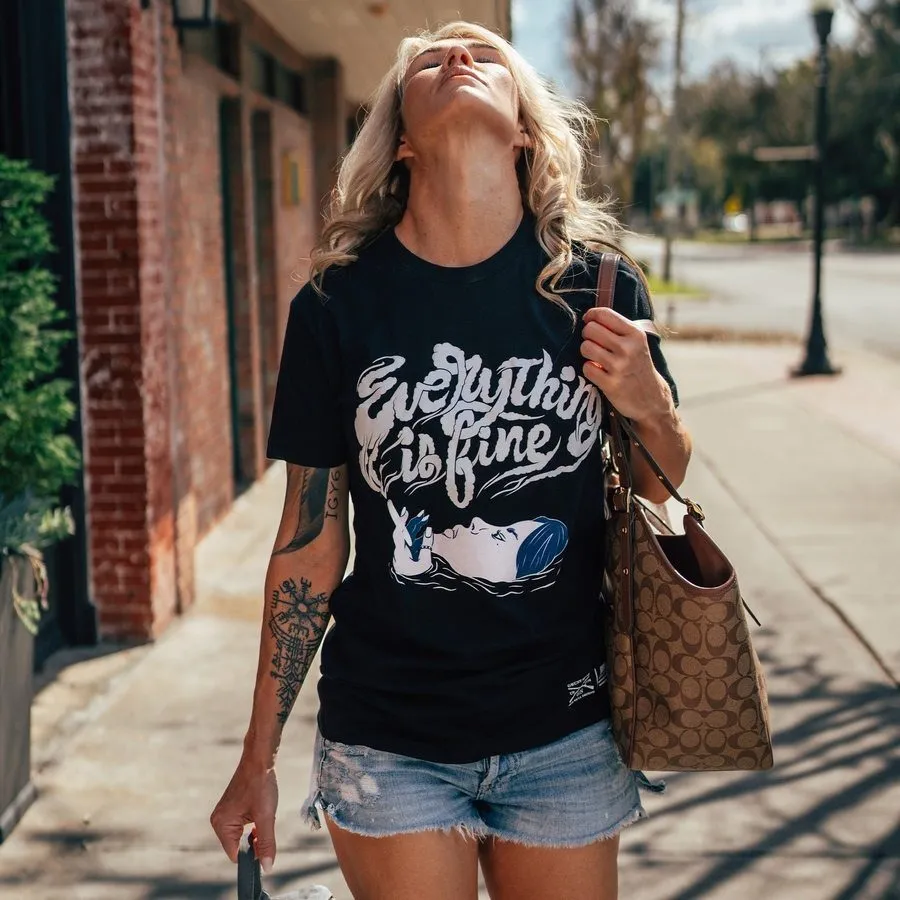 Women's Everything Is Fine Boyfriend Fit T-Shirt - Black