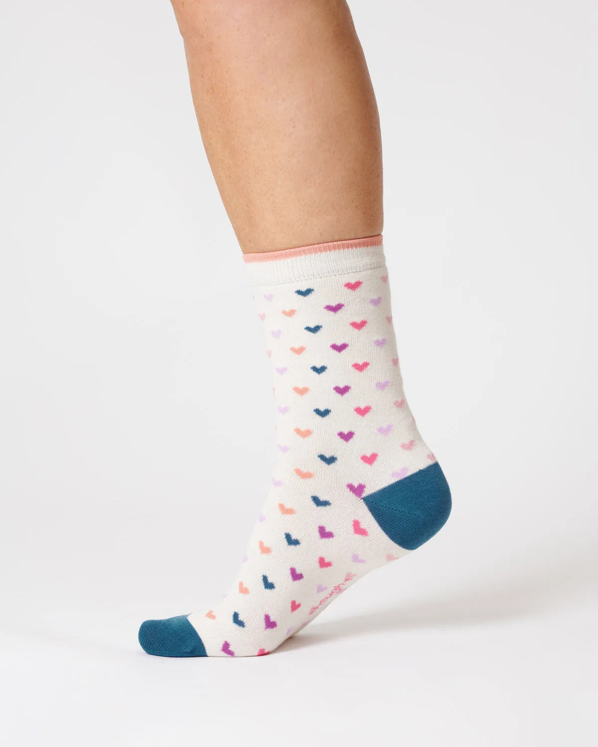 Womens Heart Spot Organic Cotton Socks - Stone White