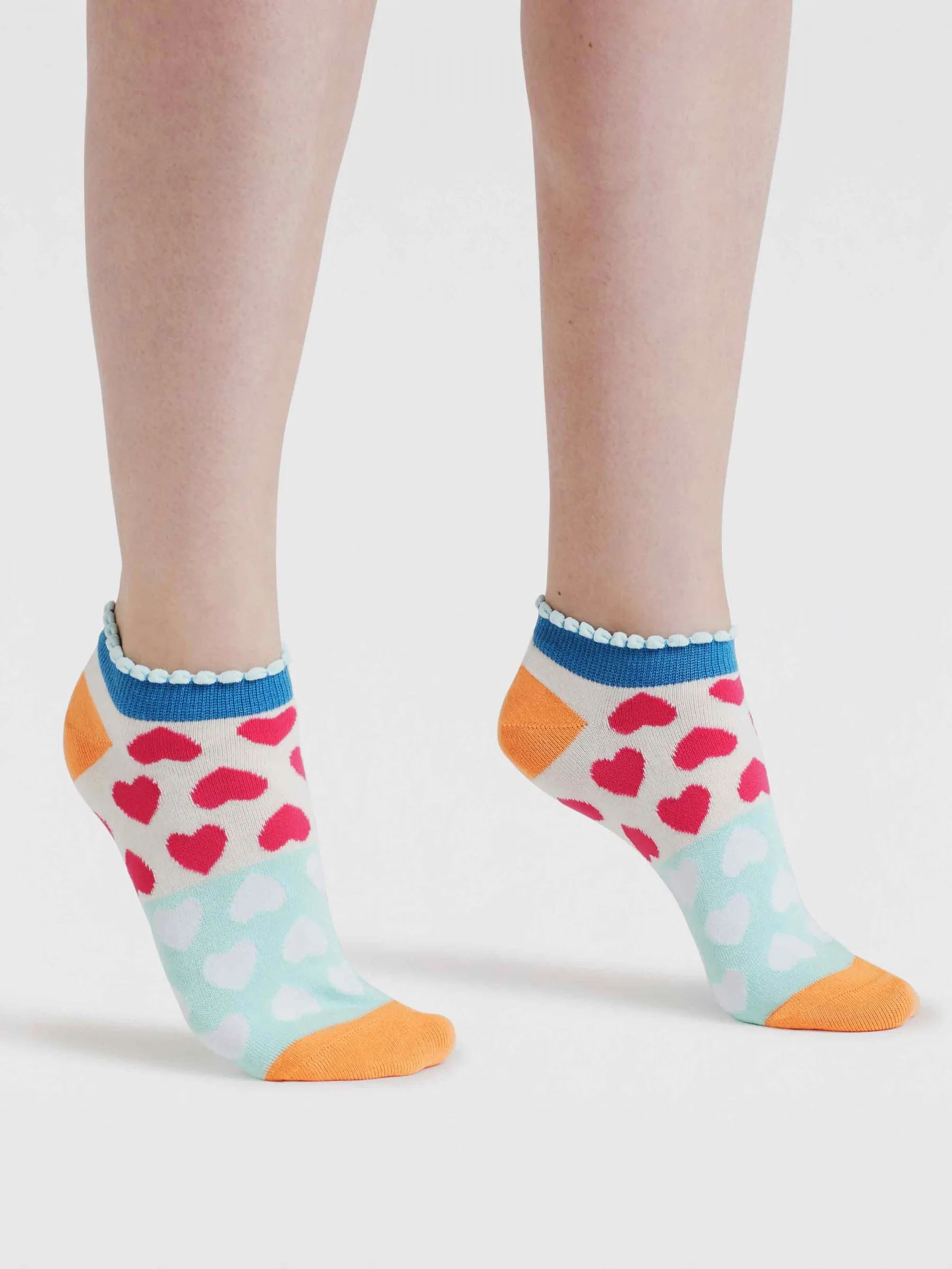 Womens Islay Heart Bamboo Trainer Socks - Tangerine Orange