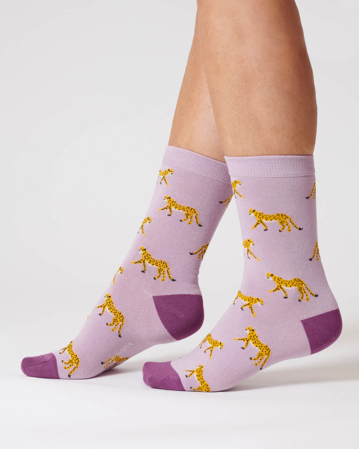 Womens Leopard Bamboo Socks - Dusk Lilac