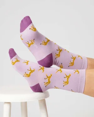 Womens Leopard Bamboo Socks - Dusk Lilac