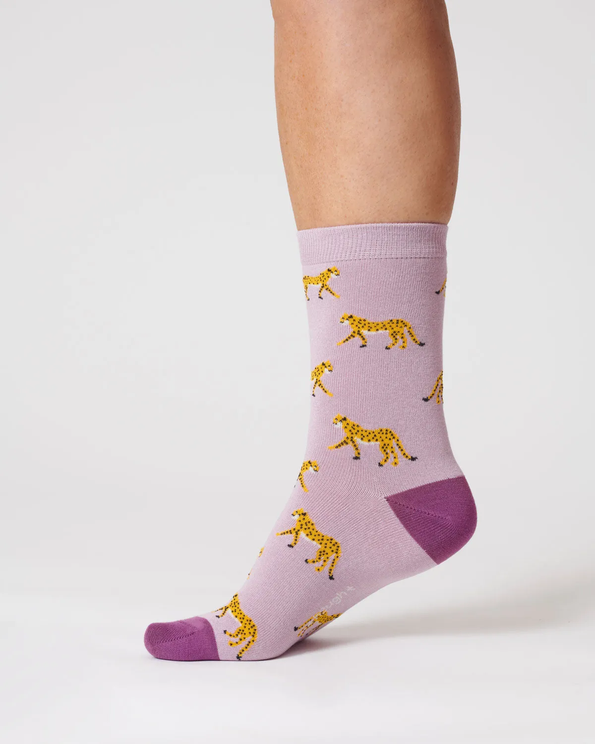 Womens Leopard Bamboo Socks - Dusk Lilac