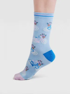 Womens Rosette Bike Bamboo Socks - Klein Blue