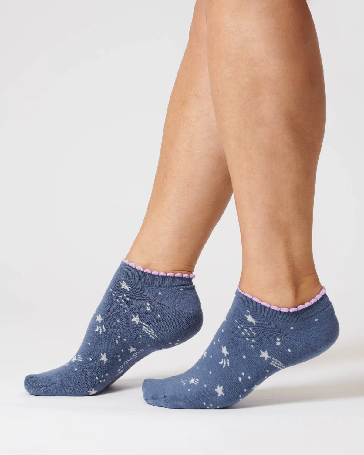 Womens Starry Organic Cotton Trainer Socks - Blueberry
